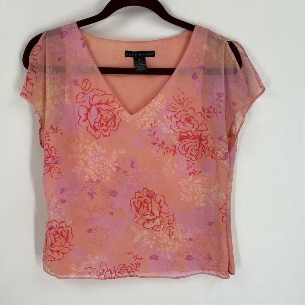 Apostrophe Peach and Red Floral Blouse size 6
